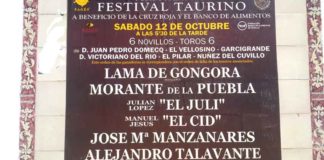 Lama de Góngora sigue apareciendo como cabecera de cartel del festival del sábado, sin aclaración alguna en contra por parte de la empresa, aunque Morante haya contradecido el orden del vigente cartel. ¿Nadie aclara la situación? (FOTO: Javier Martínez)